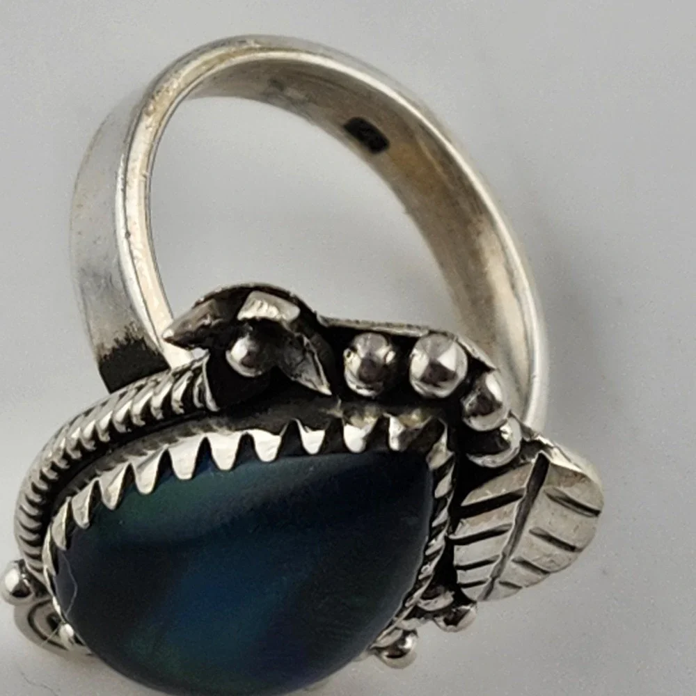 Sterling Silver 925 Aurora Opal Ring Size 6 Southwestern Design‎